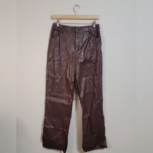 Brown Faux Leather Wide Leg Pants
